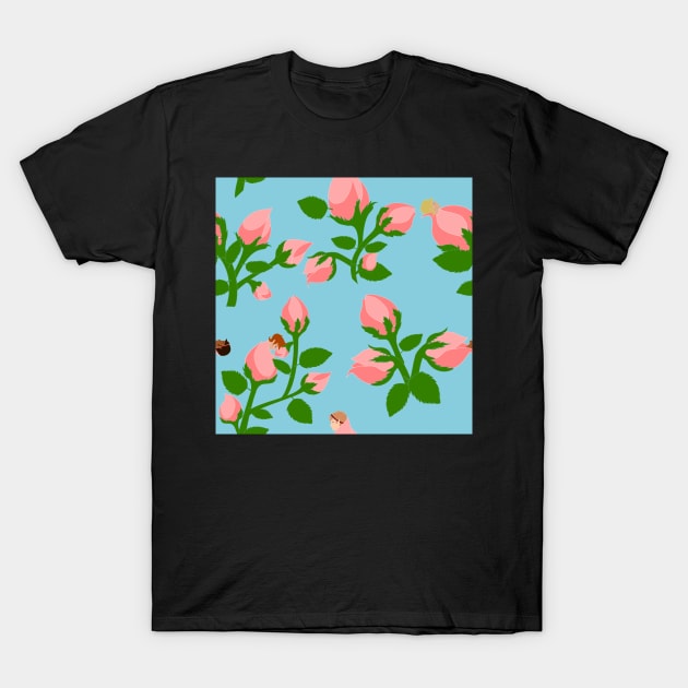 Sleeping Flower Bud Fairies - Blue Background T-Shirt by A2Gretchen